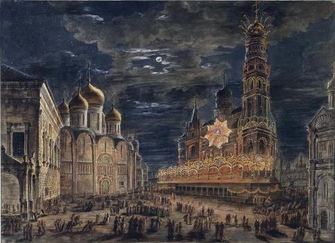 Иллюминация на Соборной площади в честь коронации императора Александра I. Худ. Ф. Я. Алексеев (1801)