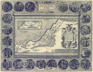 Карта земли Ханаанской, отражающая странствия патриарха Авраама из издания «Theatri Orbis terrarum parergon» (Дополнение к Зрелищу мира Земного, 1624) – первого исторического атласа древней географии. 