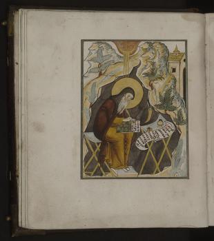 Миниатюра с изображением преподобного Иоанна Синайского, выполненная чернилами и водорастворимыми красками с применением твореного золота 
