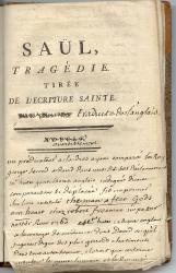 La tragedia Saul, con correzioni e note di Voltaire