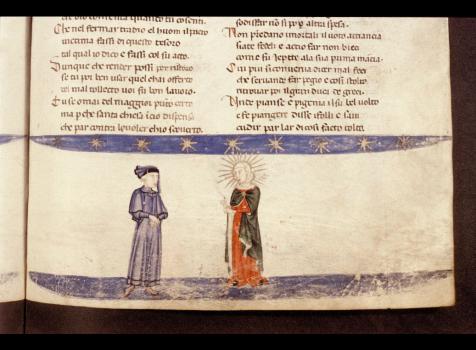 Данте и Беатриче. Средневековая миниатюра.