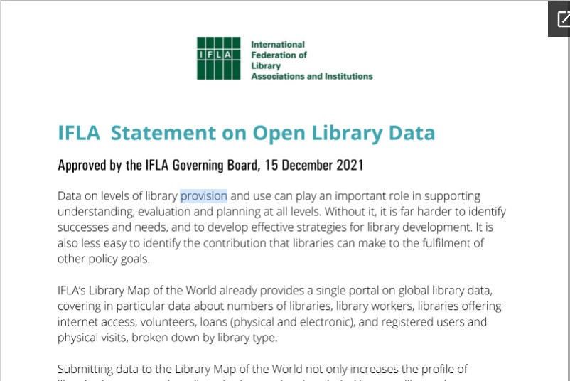 IFLA Statement on Open Library Data