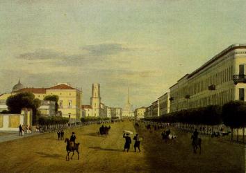 Andrei Martynov. Nevsky Prospekt. Tinted lithograph. 1820s