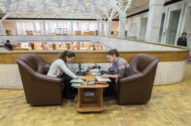 Students studying on the 3d Floor of the Library 