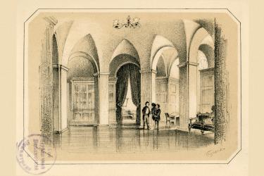 Reception Hall. Drawing by P.F. Borel. 1852