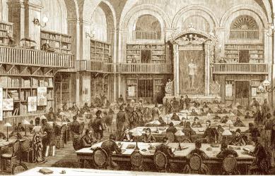 Читальный зал. Гравюра неизвестного художника. 1881 г.