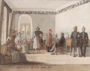 Гостиная в доме Олениных в Приютино. Акварель Ф. Г. Солнцева. 26 мая 1834 г.