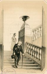 Ваза на парадной лестнице в Императорской Публичной библиотеке. Рисунок П. Ф. Бореля. 1852 г.