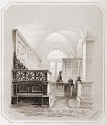 Кафедра (эстрада) для дежурного в читальном зале. По рисунку П. Ф. Бореля (1852 г.).