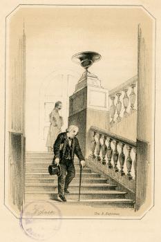 Ваза на парадной лестнице в Императорской Публичной библиотеке. Рисунок П. Ф. Бореля. 1852 г.