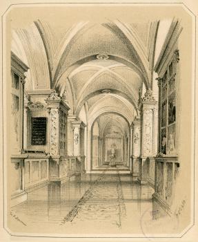 Хранилище рукописей Императорской Публичной библиотеки. <br>Рисунок П.Ф. Бореля. 1852 г.