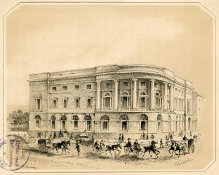 Корпус Соколова после реконструкции фасада в 1829 г. По рисунку П. Ф. Бореля. 1852 г.