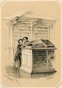 Шкаф-стол для хранения эстампов в Императорской Публичной библиотеке. Рисунок П. Ф. Бореля. 1852 г.