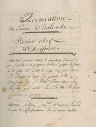 Voltaire. Manuscrits. T. VI. Copie des accusations portées contre d’Etallonde.
