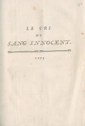Voltaire. Le cri du sang innocent. 1775. Page de titre. 